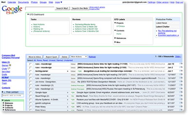 Fullscreen capture of Gmail with the GTDInbox Firefox extension